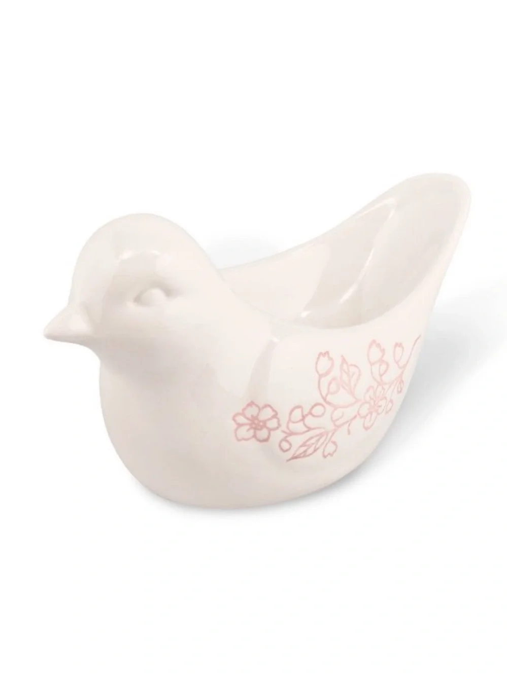 New! Ceramic Bird Trinket Dish with Pink Floral Accents